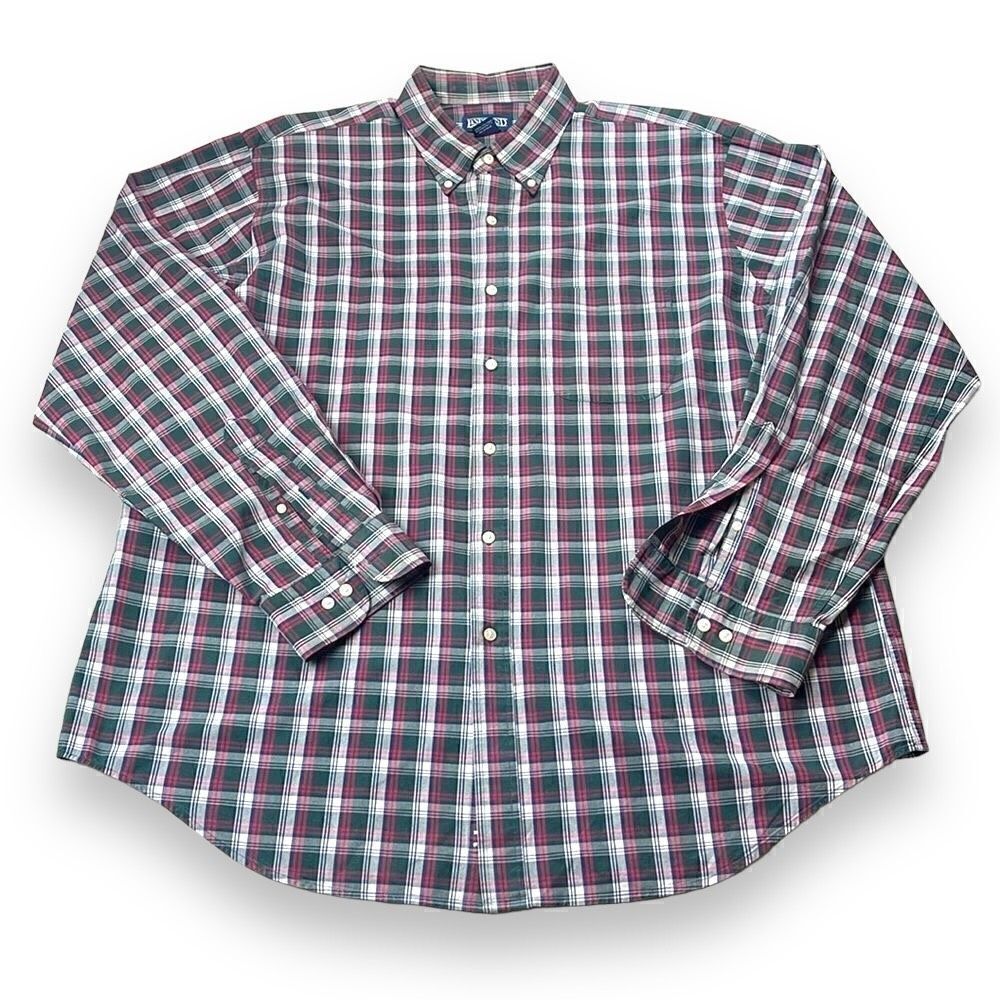 Lands End Shirt Mens Extra Large XL Green Plaid Long Sleeve Button Down Shirt - Picture 2 of 12